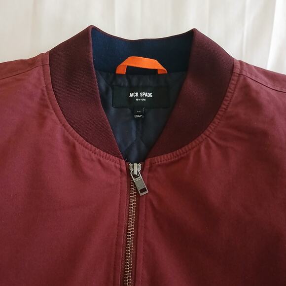 Jack Spade Men’s Bomber Jacket Large Burgundy Full Zip Ribbed Cuffs Casual Coat - Picture 4 of 16